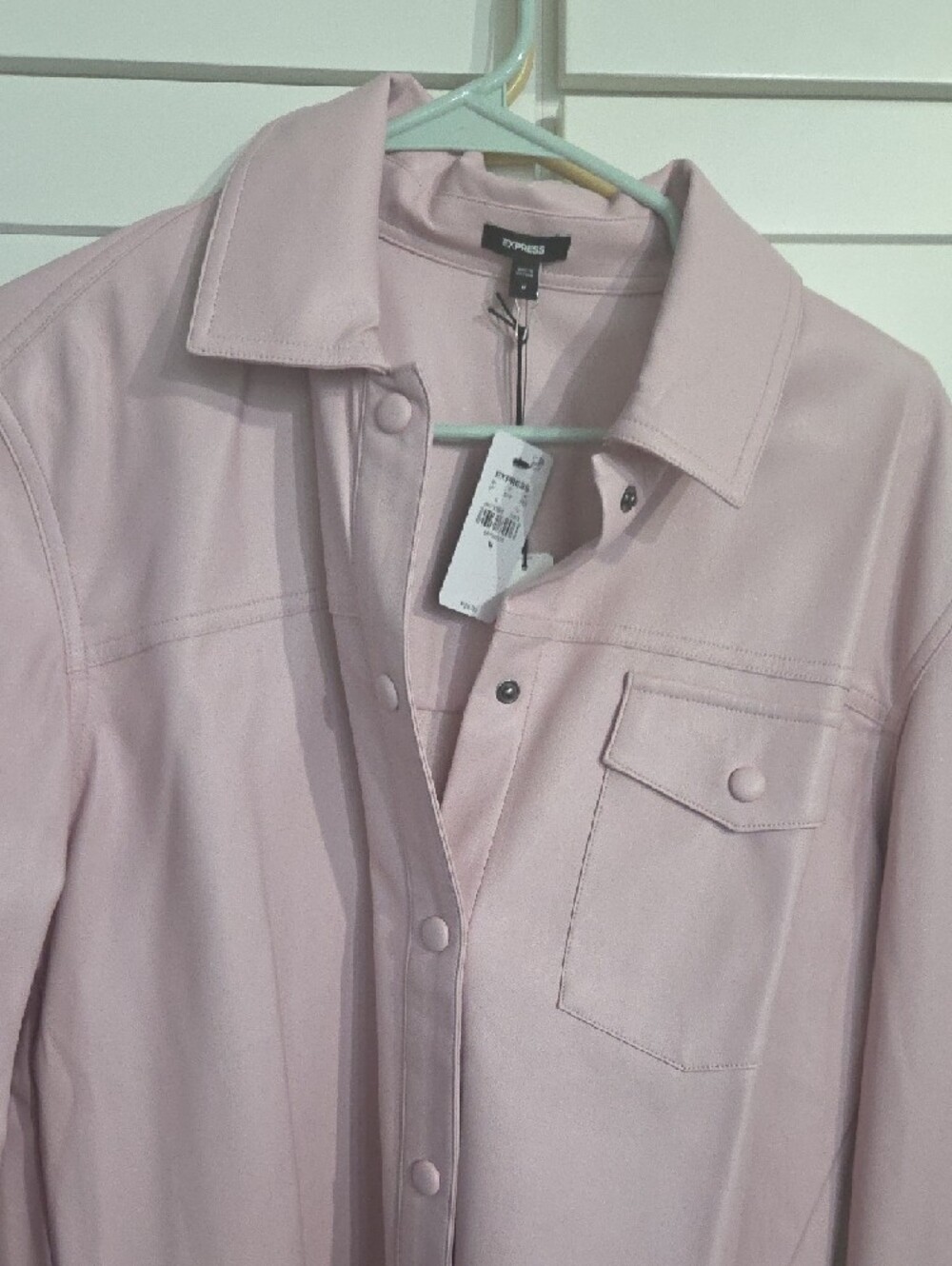 Express Pale Pink Button-Front Shacket - Picture 2 of 3